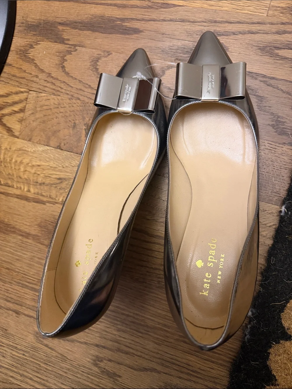 kate spade Metallic Pointed Toe Bow Flats in Gunmetal